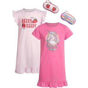 2-Piece Short Sleeve Night Gown Pajamas with Eye Mask